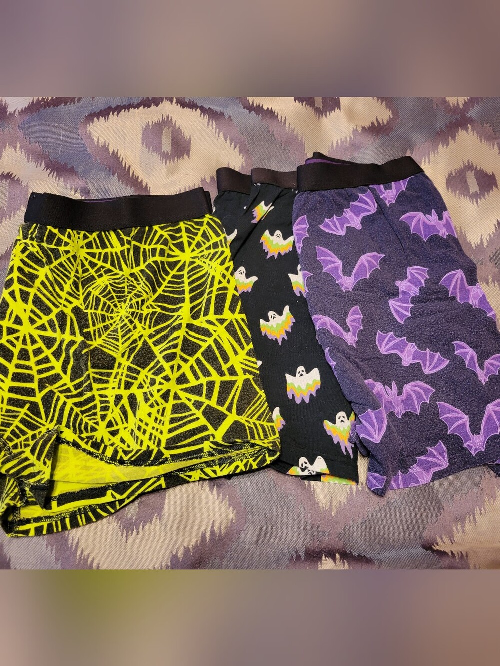 Men Halloween Print Skirt - Yellow Spiderweb, Black Ghost, Purple Bat 4xl